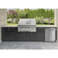 Kabinet Dapur Luar Ruangan Baja Tahan Karat 304 Baru dengan Grill, Wastafel, Kulkas, Stasiun Memasak BBQ Taman Terbuka