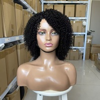 Perruque bouclée style Kinky Curly avec frange, qualité supérieure 12A, résistante à la chaleur, fabriquée à la machine, adaptée aux femmes noires