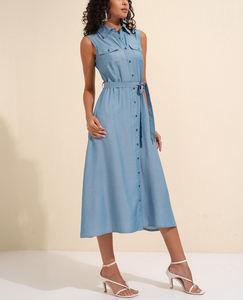 Clothing Manufacturers Custom Belted <strong>Denim</strong> <strong>Dresses</strong> Wholesale High Quality Front Button Down Modest Streetwear <strong>Denim</strong> <strong>Dress</strong> Women - Product Image 3