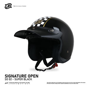 Casque demi-face rétro JP Signature Open Motif SO 02 en noir métallisé élégant, alliant design classique et confort moderne - Product Image 6