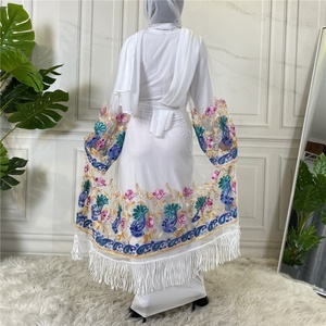 1904# New Fashion Mesh Floral Embroidery Open Islamic Clothing Coat Women Muslim <b>Eid</b> Abaya <b>Dresses</b> - Product Image 4