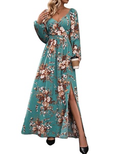 <span class=keywords><strong>Robe</strong></span> d'automne imprimée à manches longues et col en V pour femme - Product Image 6
