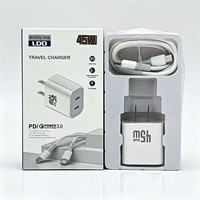Chargeur rapide double USB-C 45W avec câble Type-C, prise EU/US, charge rapide USB Type-C PD 45W, adaptateur de voyage USB-C pour téléphone portable