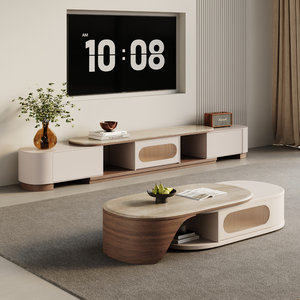 Modern Luxury Marble Wood <strong>Tv</strong> <strong>Stand</strong> and <strong>Oval</strong> Coffee Table Set for Living Room Stainless Steel Multifunction Furniture Design - Product Image 1