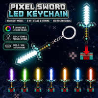 Lampu Gantungan Kunci LED Pixel Torch, Gantungan Kunci Bergaya Game Blocky, Liontin Torch Keren Bercahaya, Gantungan Kunci Unik untuk Tas dan Ransel