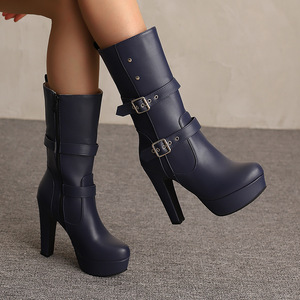 Botines de Tacón Alto para Mujer, Moda Otoño Invierno, Parte Superior de PU, Suela de Goma, Cierre con Hebilla y Cremallera, Punta Sólida, Zapatos Cómodos - Product Image 3