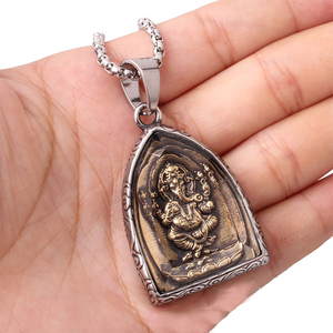 Stile religioso intagliato induismo collane amuleto copertura di vetro religione rilievo elefante Ganesha collana pendente per gli <span class=keywords><strong>uomini</strong></span> - Product Image 6