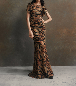 Abito Casual da donna <span class=keywords><strong>lungo</strong></span> girocollo <span class=keywords><strong>leopardato</strong></span> in Chiffon <span class=keywords><strong>lungo</strong></span> fino al pavimento - Product Image 2