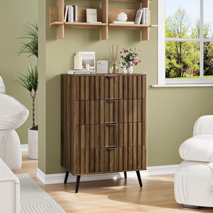 Cómoda de Madera de Nogal con 4 Cajones para Dormitorio, Cajonera con Tiradores Metálicos Anchos, Cómoda de Madera para Armario, Dormitorio - Product Image 6