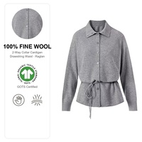 Cardigan en laine 100 % GOTS BSCI à revers ceinturé, tricot de créateur décontracté et tendance, style chic français, doux et chaud – Meilleures ventes