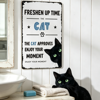 Plaque murale rectangulaire amusante en fer pour salle de bain, motif chat, étanche, écologique, à suspendre, cadeau pour femmes et hommes, décoration de salle de bain de bienvenue