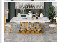 Ensemble de table à manger rectangulaire de luxe pour la salle à manger, avec plateau en marbre et base en acier inoxydable