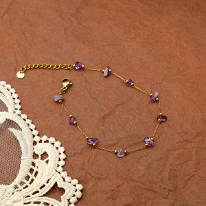Stainless Steel Gold Natural Stone Handmade Chain Necklace And Bracelet Set For Women Water Drop Shape Minimalist Fashion - Product Image 1