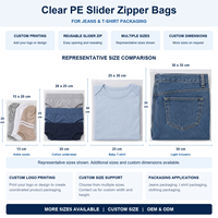 Sac refermable en LDPE transparent imprimé en héliogravure avec curseur blanc et logo personnalisé pour l'emballage de jeans et de t-shirts