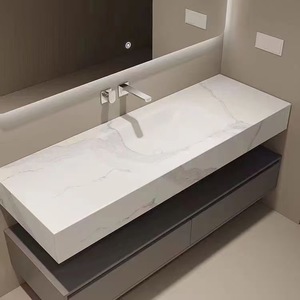 Mobile Bagno Moderno Minimalista in Legno Massello con Specchio LED e Piano in Pietra per Appartamenti, Hotel, Agriturismi, Scuole, Ville - Product Image 5