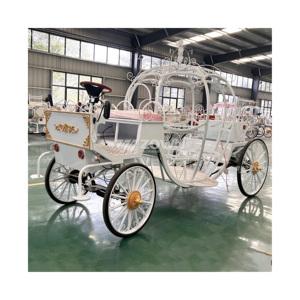 White Electric Pumpkin Carriage With Gold Hub Metal Frame Outdoor <b>Wedding</b> Transportation - Product Image 6