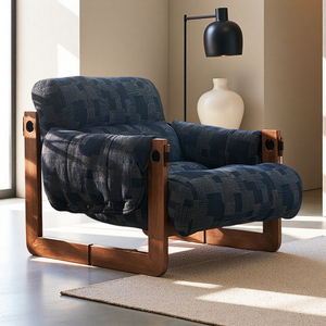 Silla de Jersey de madera maciza de estilo medieval, sofá individual de tela de diseño Retro para muebles del hogar para sala de estar, ocio, Domingos perezosos - Product Image 6