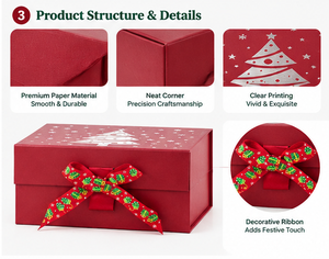 Caja de Regalo Navideña con Diseño de Árbol de Navidad Rojo, Caja de Cartón Impresa con Cajón Magnético Plegable, Opciones para Regalos Navideños - Product Image 4
