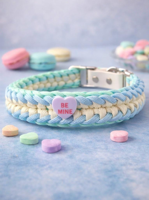 Collier pour chien en paracorde de luxe, fait main, tressé, avec breloque cœur, collier pour animal de compagnie en macramé, collier pour chien kawaii pastel