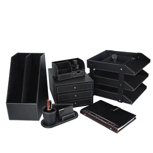 Office Supply Desktop-Speicher Multifunktion aler Business PU Leder Schreibtisch Set Organizer