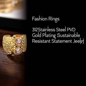 Fashion <b>Rings</b> 316L Stainless Steel PVD Gold Plating Sustainable Resistant <b>Statement</b> Jewelry - Product Image 3