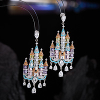 Boucles d'oreilles pendantes spectaculaires pour femmes, style palais, en cristal violet et strass, multi-couches, électroplaquées, avec pompons, luxe léger