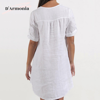 Robe d'été décontractée pour femme grande taille, coupe ample, manches courtes, boutons décoratifs, sexy, taille naturelle, 100% coton