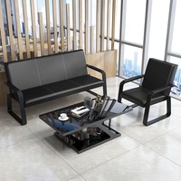 Canapé de bureau moderne en fer, trois places, avec table basse pour la réception et les réunions, ensemble de bancs pour espace lounge