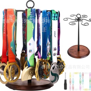 Medal Display Rack Wooden Base 360 Degree Rotating Stand For <b>Trophies</b> And Medals With Clips - Product Image 1