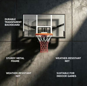 Panier de <span class=keywords><strong>basket</strong></span> mural mobile avec panneau arrière transparent en PC, cadre en fer noir, anneau standard et filet en nylon <span class=keywords><strong>pour</strong></span> le basketball - Product Image 1