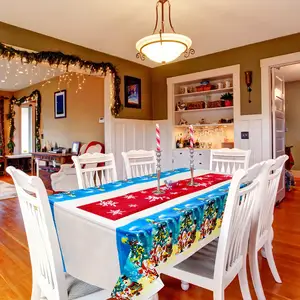 Taplak meja Natal Santa Claus, taplak meja plastik untuk pesta Natal, meja makan rumah ramah lingkungan