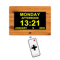 Pro 7 "jam waktu tanggal kalender kayu analog jam titisan tanpa langganan alarm kustom pengingat obat DST otomatis