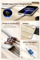 Câble de charge rapide HC 120W 6A TC, synchronisation des données 480 Mbps, anti-oxydation, résistant aux plis, pour appareils intelligents, approvisionnement en gros