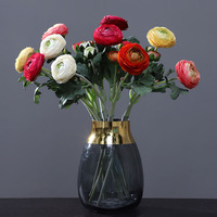 Rangkaian Bunga Ranunculus Peony Kecil Berkepala Dua Buatan untuk Dekorasi Rumah, Pernikahan, Hotel, dan Alat Peraga Fotografi