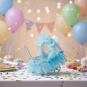 Carroza Metálica Azul para Fiestas, 5x7x7cm, Decoración para Fiestas - Product Image 3