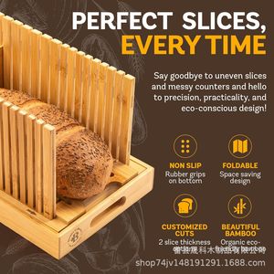 Trancheuse à pain en bambou, largeur réglable, pliable, avec plateau de récupération des miettes, support de rangement pour utilisation sur le plan de travail de la cuisine - Product Image 4