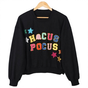 Sudadera Personalizada de Halloween con Letras de Chenilla y Estrellas, Cuello Redondo, Manga Larga, Estilo Casual, Talla Grande, Unisex, para Otoño - Product Image 2