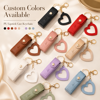 Étui à rouge à lèvres en cuir PU de qualité supérieure avec logo personnalisé, porte-clés, mini porte-gloss à lèvres avec breloque en forme de cœur