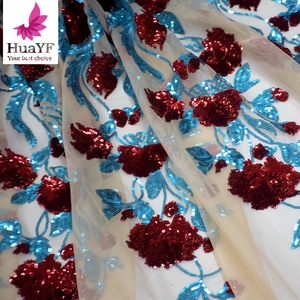 Tissu de robe en dentelle de tulle Aso Ebi avec broderie florale africaine élégante et paillettes pour spectacle 5 yards HY1034-1 - Product Image 5