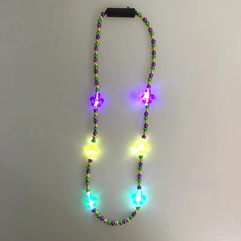 Wholesale Adult Party Wear Flashing LED Light Up Mardi Gras Beads Necklace For St. Patrick's Day