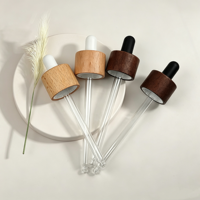 Flacon compte-gouttes rond en verre de luxe 30ml 50ml, flacon vide transparent pour sérum et huile essentielle avec bouchon compte-gouttes en bois pour emballage cosmétique