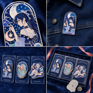Set de Pins de Esmalte Duro Personalizados de Anime Moonlit Tide: Chica Anime, Ola Lunar, Noche Estrellada, Pins de Solapa de Metal Plateado - Product Image 3