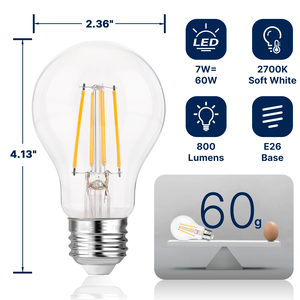 Nhà Máy Giá LED đèn dây tóc 120V 7W A19 Bóng Đèn Thủy Tinh chiếu sáng trong nhà cho nhà và nhà hàng bán buôn OEM/ODM dịch vụ - Product Image 1
