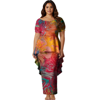 Conjunto de 2 piezas de vestido Puletasi largo para mujer, talla grande, con estampado samoano personalizado y estilo polinesio de dobladillo de cola de golondrina, que incluye top y falda.