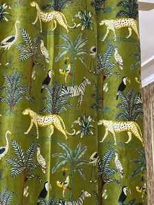 Rideau de luxe en coton velours vert olive imprimé forestier vintage rideau Boho peut être personnalisé pour les rideaux occultants en gros - Product Image 6
