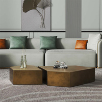 Ensemble de table basse de luxe en métal brossé Design unique Type irrégulier Table centrale en acier inoxydable Tables décoratives de salon