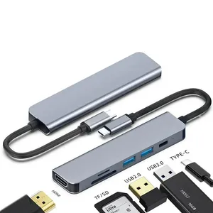מתאם רב תכליתי 4K 6 ב-1 USB מסוג C ל-HD USB 3.0 TF SD קורא כרטיסים מתאם מטען 85W DC
