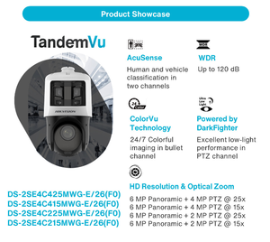 Caméra IP PTZ Hikvision TandemVu <span class=keywords><strong>ColorVu</strong></span> <span class=keywords><strong>Acusense</strong></span> DarkFighter 6MP+4MP 25X POE+ à apprentissage profond pour la détection humaine et des véhicules DS-2SE4C425MWG-E/26 - Product Image 5