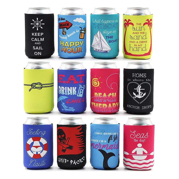 Customized Printed 3MM 12OZ Universal Koozy Neoprene Collapsible Coozies Wholesale Blank Stubby Holder Sublimation Can Coolers