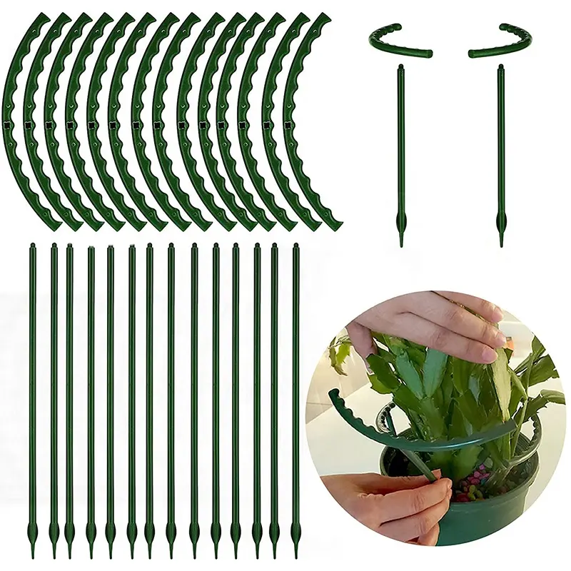 Aro de alambre de Metal para soporte de plantas, estacas de medio redondo verde para plantas de jardín, anillo de soporte para flores y verduras